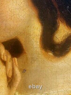 French School 18th Century Young Girl Oil Painting on Canvas Mounted on Wood