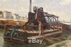 French School, 1900, Paris, Boats, Painting, Painting, Landscape, Barge