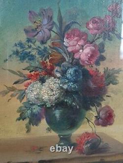French School 19th Century Bouquet De Fleur Sur Entablement Oil Sur Bois Sb