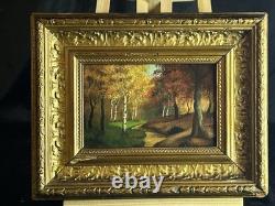 French School 19th Century Oil on Cardboard Autumn Landscape in the Woods 1870