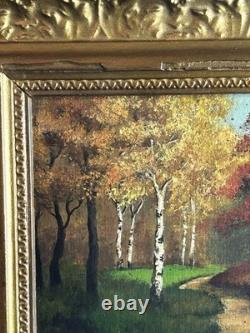 French School 19th Century Oil on Cardboard Autumn Landscape in the Woods 1870