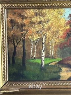 French School 19th Century Oil on Cardboard Autumn Landscape in the Woods 1870