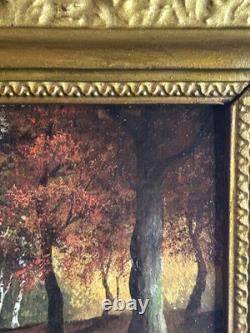 French School 19th Century Oil on Cardboard Autumn Landscape in the Woods 1870