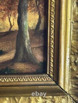 French School 19th Century Oil on Cardboard Autumn Landscape in the Woods 1870