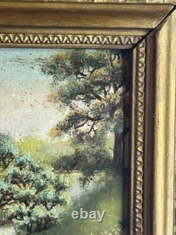 French School 19th Century Oil on Cardboard Underwood Landscape River 1880