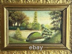 French School 19th Century Oil on Cardboard Underwood Landscape River 1880