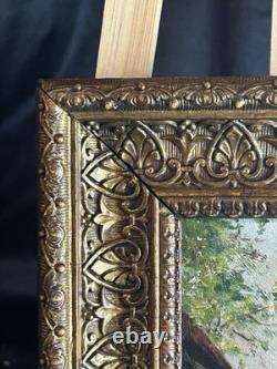 French School 19th Century Oil on Panel Courtyard Scene Gilded Frame 1860