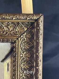 French School 19th Century Oil on Panel Courtyard Scene Gilded Frame 1860