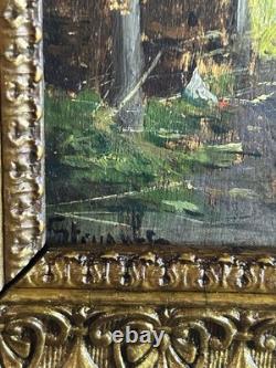 French School 19th Century Oil on Panel Courtyard Scene Gilded Frame 1860
