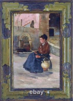 French School, 19th Century. Young Woman Seated by a Fountain