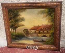French School. Animated Landscape Oil Painting on Wood Panel J. CHATELIN