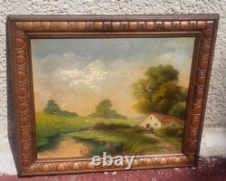 French School. Animated Landscape Oil Painting on Wood Panel J. CHATELIN