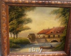 French School. Animated Landscape Oil Painting on Wood Panel J. CHATELIN