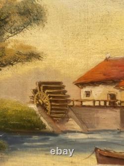 French School. Animated Landscape Oil Painting on Wood Panel J. CHATELIN