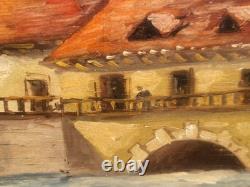 French School. Animated Landscape Oil Painting on Wood Panel J. CHATELIN