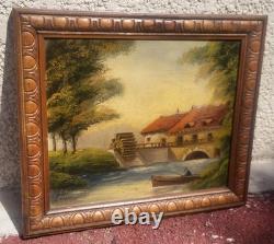 French School. Animated Landscape Oil Painting on Wood Panel J. CHATELIN