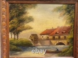 French School. Animated Landscape Oil Painting on Wood Panel J. CHATELIN