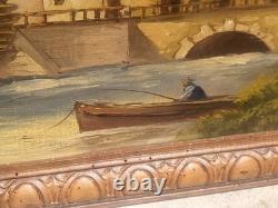 French School. Animated Landscape Oil Painting on Wood Panel J. CHATELIN