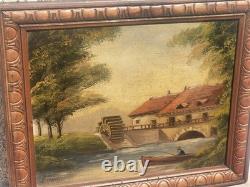 French School. Animated Landscape Oil Painting on Wood Panel J. CHATELIN