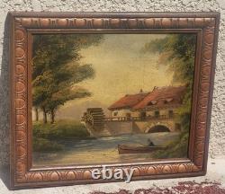 French School. Animated Landscape Oil Painting on Wood Panel J. CHATELIN