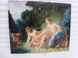 French School Of The 19th Horses Muses Oil S / Linen Collée On Wood