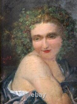 French School, Oil On Wood, Bacchante