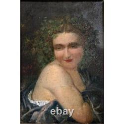 French School, Oil On Wood, Bacchante