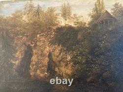 French School Oil Painting on Wood, Cave, 19th Century, 1880, To Be Identified, Old Painting
