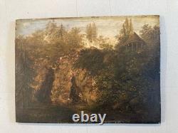 French School Oil Painting on Wood, Cave, 19th Century, 1880, To Be Identified, Old Painting