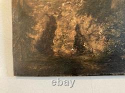 French School Oil Painting on Wood, Cave, 19th Century, 1880, To Be Identified, Old Painting