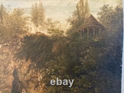 French School Oil Painting on Wood, Cave, 19th Century, 1880, To Be Identified, Old Painting