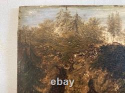 French School Oil Painting on Wood, Cave, 19th Century, 1880, To Be Identified, Old Painting