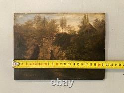 French School Oil Painting on Wood, Cave, 19th Century, 1880, To Be Identified, Old Painting