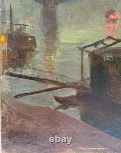 French School, Paris Industrial Night Landscape, Late 19th Century, Signed, Circa 1890
