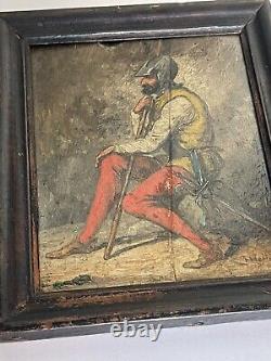 French School around 1850 Soldier at Rest Oil on Panel, signed J. METTES
