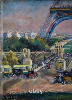 French School around 1930. The Jena Bridge and the Eiffel Tower