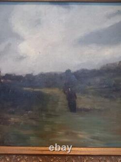 French School late 19th Century, Landscape, Figure on a Path, Oil on Wood