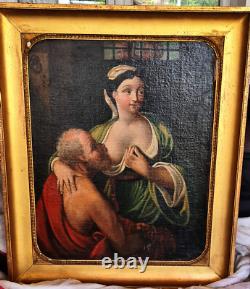 French School of the 17th Century, Roman Charity, gilded wooden frame