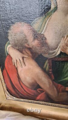 French School of the 17th Century, Roman Charity, gilded wooden frame