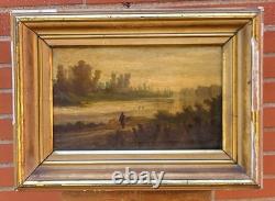 French School of the 19th Century River Landscape. Oil painting on wood panel.