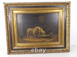 French School of the 20th Century HSP Painting Table SHEEP IN THE STABLE well framed