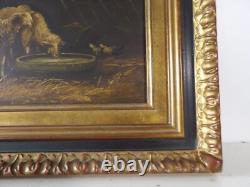 French School of the 20th Century HSP Painting Table SHEEP IN THE STABLE well framed