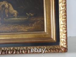 French School of the 20th Century HSP Painting Table SHEEP IN THE STABLE well framed