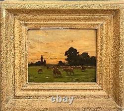 French school end of the 19th century Landscape with a herd of sheep, monogrammed HSP