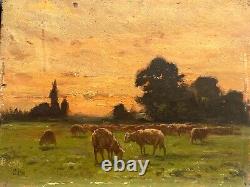 French school end of the 19th century Landscape with a herd of sheep, monogrammed HSP