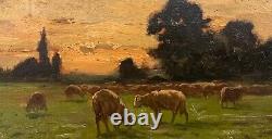 French school end of the 19th century Landscape with a herd of sheep, monogrammed HSP
