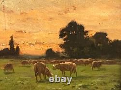 French school end of the 19th century Landscape with a herd of sheep, monogrammed HSP