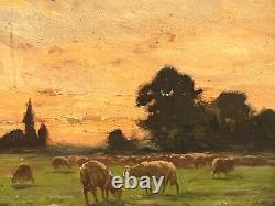 French school end of the 19th century Landscape with a herd of sheep, monogrammed HSP