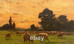 French school end of the 19th century Landscape with a herd of sheep, monogrammed HSP