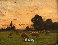 French school end of the 19th century Landscape with a herd of sheep, monogrammed HSP